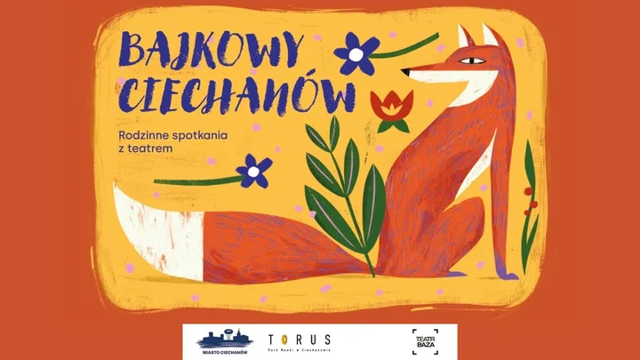 Obrazek przedstawia grafikę promocyjną wydarzenia Plenerowe spotkania teatralne dla rodzin w Parku Nauki Torus