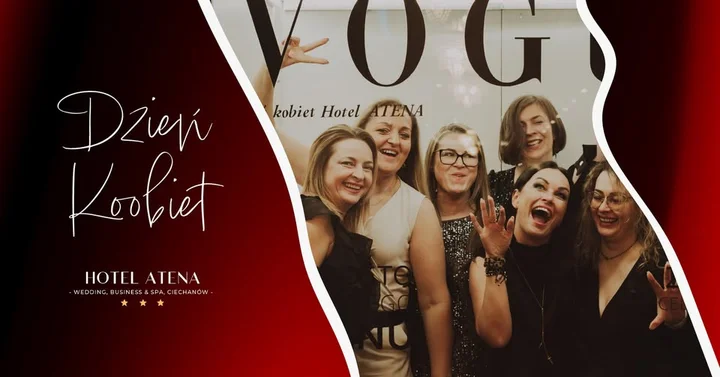 Grafika promocyjna wydarzenia Dzień Kobiet w Hotelu Atena — noc smaków, muzyki i barmańskich sztuczek