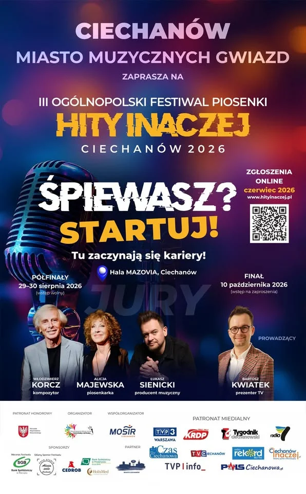 Grafika promocyjna wydarzenia III Ogólnopolski Festiwal Piosenki „Hity Inaczej” Ciechanów 2026