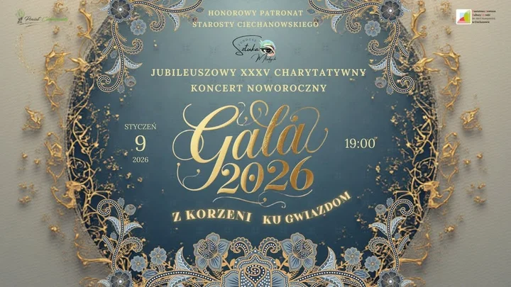 Grafika promocyjna wydarzenia Jubileuszowy XXXV charytatywny Koncert Noworoczny GALA 2026 — gala młodych talentów