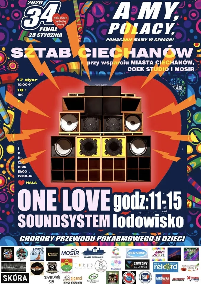 Grafika promocyjna wydarzenia Reggae na lodzie z One Love Soundsystem dla WOŚP Ciechanów