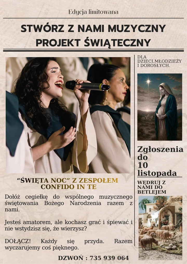 Grafika promocyjna wydarzenia Święta Noc z zespołem Confido in Te — koncert i wspólne kolędowanie