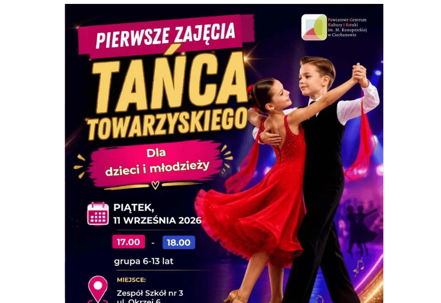Grafika promocyjna wydarzenia Taniec towarzyski dla dzieci i młodzieży