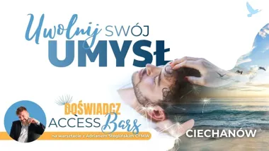 Grafika promocyjna wydarzenia Access Bars® w Ciechanowie: warsztat na lżejszą głowę i mniej napięcia