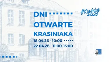 Grafika promocyjna wydarzenia Dni Otwarte w Krasiniaku w Ciechanowie – spotkanie dla ósmoklasistów i rodziców