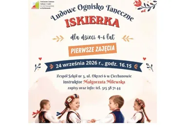 Grafika promocyjna wydarzenia Ludowe Ognisko Taneczne „Iskierka” – pierwsze zajęcia