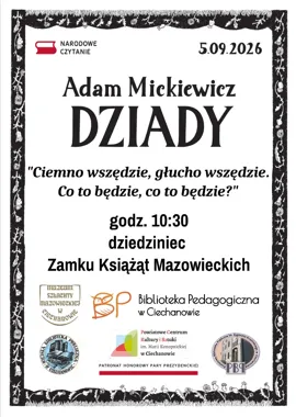 Grafika promocyjna wydarzenia Narodowe Czytanie – Dziady Adama Mickiewicza