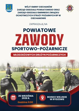 Grafika promocyjna wydarzenia Powiatowe Zawody Sportowo-Pożarnicze Młodzieżowych Drużyn Pożarniczych