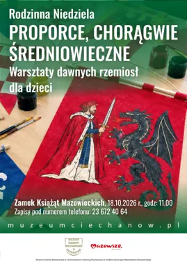Grafika promocyjna wydarzenia Rodzinna Niedziela w Muzeum – Proporce, chorągwie średniowieczne