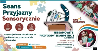Grafika promocyjna wydarzenia Seans przyjazny sensorycznie „Niesamowite przygody skarpetek 3. Ale kosmos!” w Ciechanowie