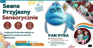 Grafika promocyjna wydarzenia Seans przyjazny sensorycznie „Pan Ryba” w Ciechanowie