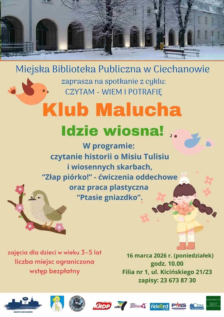 Wiosenne spotkanie dla maluchów - Klub Malucha zaprasza na czytanki i warsztaty
