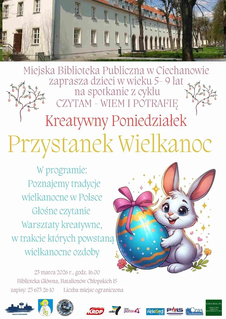 Kreatywny Poniedziałek - Przystanek Wielkanoc zaprasza dzieci do tworzenia w Bibliotece Głównej Ciechanów