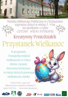Kreatywny Poniedziałek - Przystanek Wielkanoc zaprasza dzieci do tworzenia w Bibliotece Głównej Ciechanów