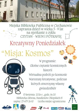 Misja Kosmos w Ciechanowie - biblioteka szykuje wyprawę dla małych odkrywców