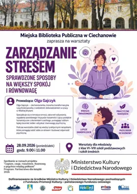 Grafika promocyjna wydarzenia Zarządzanie stresem – sprawdzone sposoby na większy spokój i równowagę