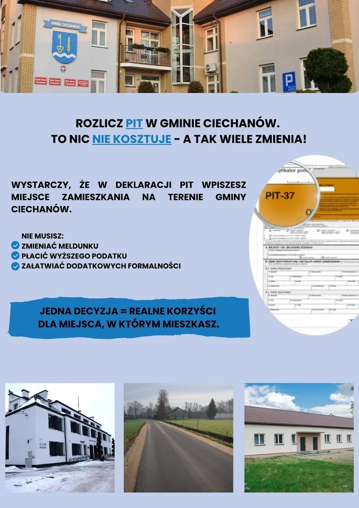 Przekieruj swój PIT do Gminy Ciechanów – więcej środków na drogi, szkoły i inwestycje
