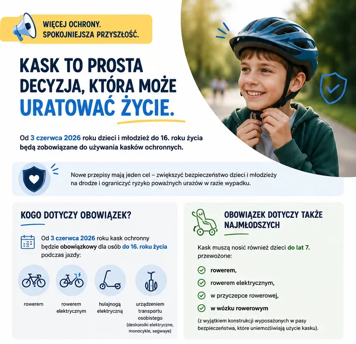 Od czerwca kask będzie obowiązkowy. Zmiana obejmie dzieci do 16 lat
