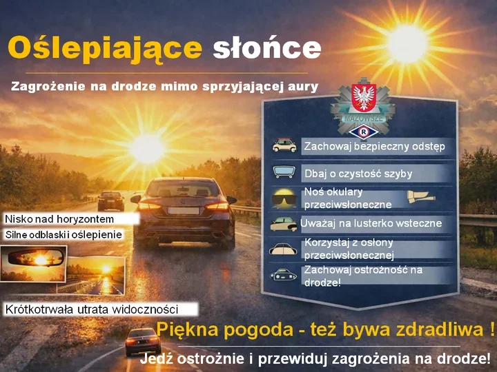 Oślepiające słońce na przedwiośniu - chwilowe zamrożenie za kierownicą