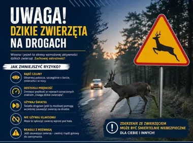 Dzik na drodze i łoś przy drzewie. Dwa zdarzenia pod Ciechanowem