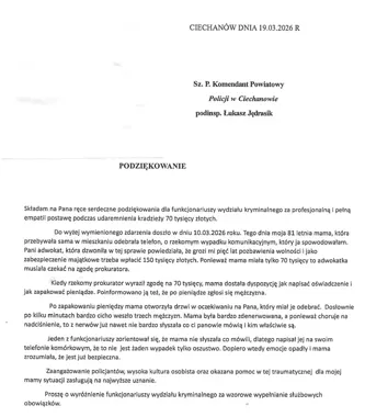 Oszustwo na 70 tys. zł przerwane w Ciechanowie w ostatniej chwili