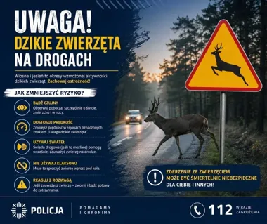 Łoś wyskoczył na DW616 - policja z Ciechanowa ostrzega kierowców