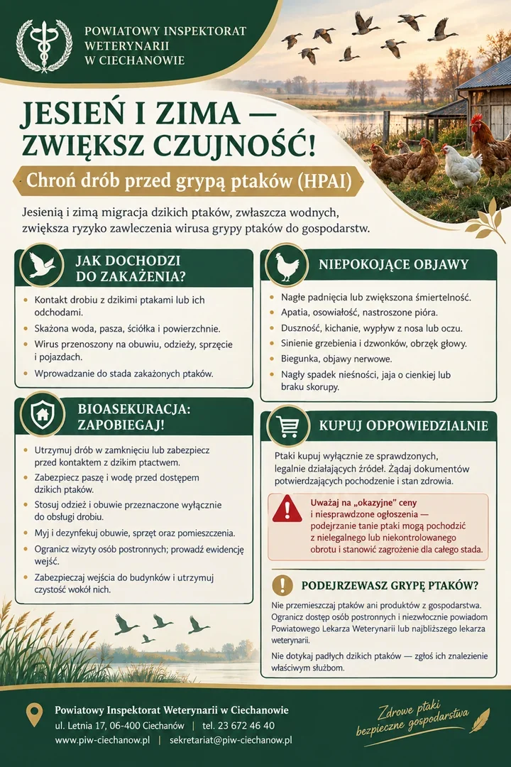 Jesienią rośnie ryzyko grypy ptaków. Weterynaria ostrzega hodowców