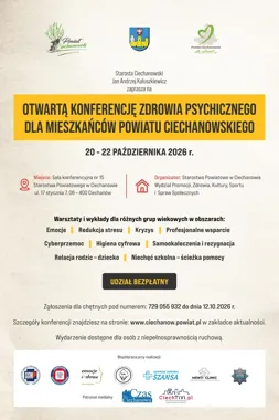 Bezpłatna konferencja o zdrowiu psychicznym w Ciechanowie. Tematy od stresu po cyberprzemoc